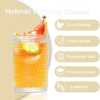 Vintage Hobnail Drinking Glasses Set of 8, 15oz & 12oz Embossed Highball Cups for Cocktails, Whiskey, Beer, Juice with Straws