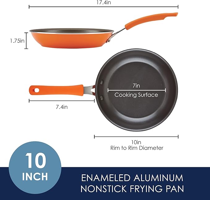 Rachael Ray Cook + Create Nonstick Cookware Frying Pan/Skillet, Fry Pan, 10 Inch - Orange
