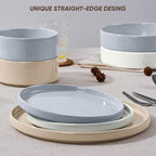E-far Dinnerware Sets with Pasta Bowls, 24-Piece Stoneware Plates and Bowls Sets for 6 | Microwave & Dishwasher Safe Kitchen Modern Dish Set, Speckled Multicolor
