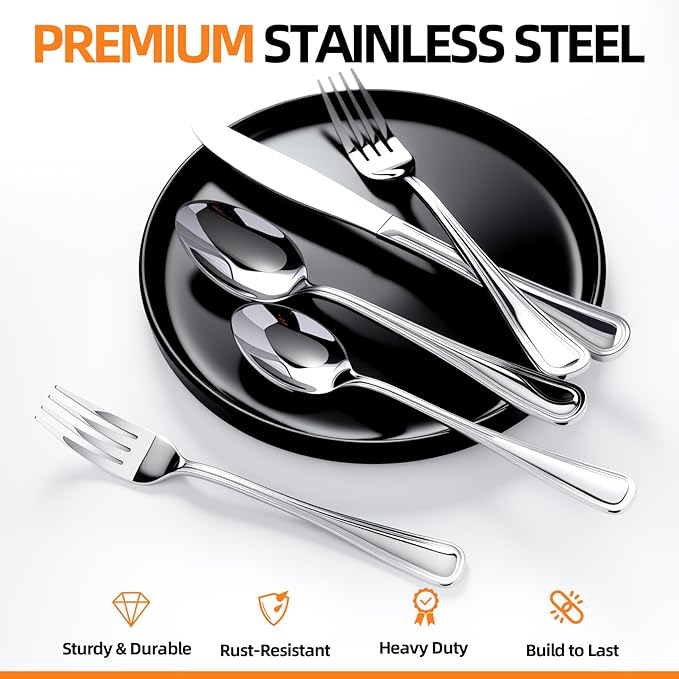 Silverware set for 12,60 Pieces Premium Stainless Steel Silverware set,Mirror Polished Cutlery Set,Flatware Set for 12,Dishwasher Safe,Luster Series