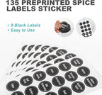 Black Countertop Rotating Spice Rack, Round Empty 20-Jars Revolving Spice Rack Organizer, 135 Spice Labels with Funnel Complete Set, for Kitchen Countertop, Cabinet