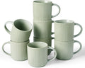 famiware Coffee Mug Set for 8, Star 12 oz Catering Mugs Cup Set with Handle for Coffee, Tea, Cocoa, Milk - Ceramic Stoneware Drinkware Set, Matte Green