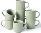 famiware Coffee Mug Set for 8, Star 12 oz Catering Mugs Cup Set with Handle for Coffee, Tea, Cocoa, Milk - Ceramic Stoneware Drinkware Set, Matte Green