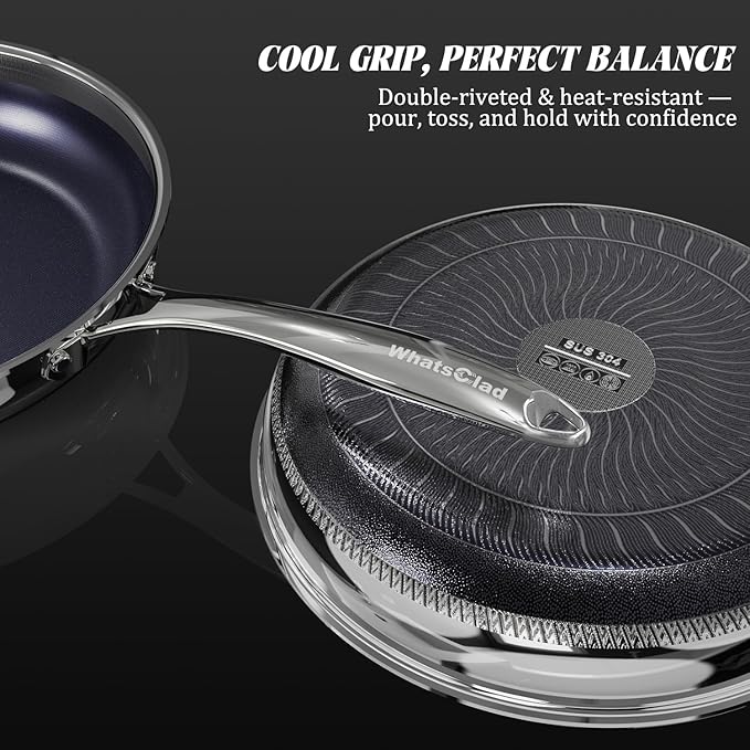 10" Hybrid Ceramic Nonstick Frying Pan, 3-Ply Stainless Steel Skillet, 2-Layer Coating, PFAS & PTFE Free, 9H Hardness & Corrosion Resistance, Dishwasher Safe, Induction Compatible-Blue