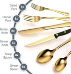 Tribal Cooking 49 Piece Gold Silverware Set - Service for 8 - Stainless Steel Gold Flatware serving set - Cutlery Set - Knives, Fork, and Spoon - Dishwasher Safe - Stunning Polished Finish