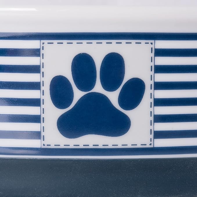 Bone Dry Paw & Patch Ceramic Pet Collection, Medium Set, 6x2", Nautical Blue, 2 Piece