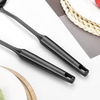 304 Stainless Steel Cooking Utensil,Kitchen Kitchen Utensil with Spatula, Solid Spoon, Ladle, Skimmer, Spaghetti Spoon, 6 Piece Set, Dishwasher Safe(Black)