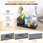 KONE Black Kitchen Sink Caddy: Kitchen Sponge Holder with Instant Drying Stone and Brush Holder, Rustproof Sink Organizer for Sponges, Soap, Home Decor Storage and Organization