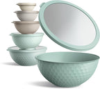 COOK WITH COLOR Mixing Bowls with Lids - 12 Piece Plastic Nesting Bowls Set includes 6 Prep Bowls and 6 Lids, Microwave Safe Mixing Bowl Set, Mint Embossed