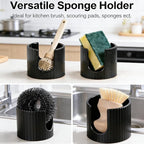 Ceramic Sponge Holder for Kitchen Sink - Dishwasher Safe Porcelain Dish Sponge Caddy Minimalist Vertical Stripes, Scrub Daddy Holder for Countertop, Bathroom, Kitchen Sink Organizer, Black