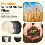Homienly Wheat Straw Dinnerware Set - Dinner Plates, Cereal Bowls, Drinking Cups Set, Unbreakable 16 PCS Dish Set, Microwave and Dishwasher Safe Dishes for Home, Outdoor - Grey Stone
