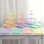 Pack of 10 NWK Cake Stand Set, with 3 x Two-Tier and 3 x Three-Tier Cupcake Stands, 4 x Appetizer Trays, 1 x Tablecloth for Birthday Bridal Baby Shower Party (Colorful)