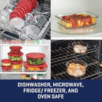 Anchor Hocking 18 Piece Glass Storage Containers with Lids (9 Glass Food Storage Containers & 9 Red SnugFit Lids)