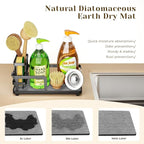 Kitchen Sink Caddy Organizer for Instant Dry, Rustproof Sponge Holder & Dish Soap Tray with Diatomaceous Earth, Countertop Brush Storage,10.2" X 4.7" X 4.1",Black