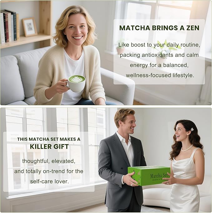 Matcha Whisk Set, Lotus Green Ceramic Matcha Set Includes Matcha Bowl, Matcha Whisk (Chasen) and Holder, Sifter, Bamboo Scoop & Spoon - 6 Pcs Matcha Kit for Matcha Lovers