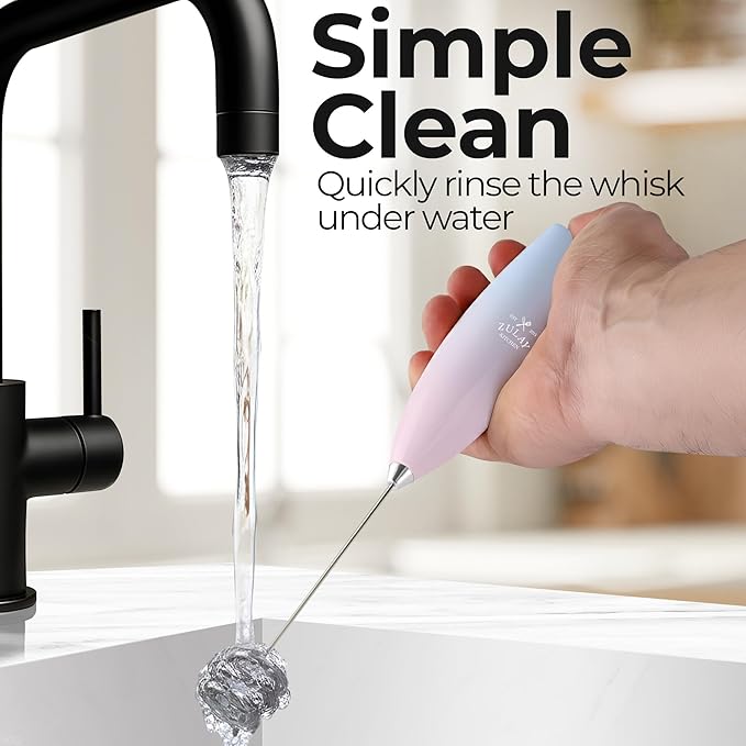 Zulay Kitchen Patented Tornado Triple Whisk Milk Frother with 4 Duracell Batteries – Handheld Foam Maker for Coffee, Lattes, Matcha & Hot Chocolate – Rich, Creamy Froth in Seconds