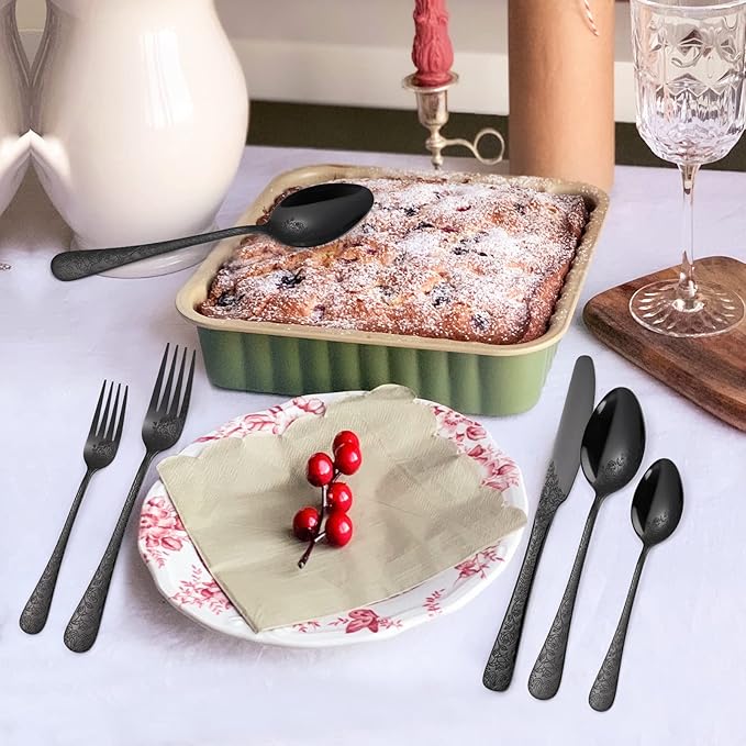 40-Piece Unique Silverware Set,OIULO Embossed Pattern Flatware Set for 8,Stainless Steel Silverware Flatware Cutlery Set,Vintage Fine Utensils Include Knife/Fork/Spoon,Mirror Finished,Dishwasher Safe