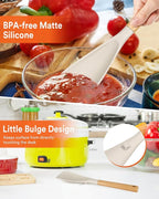 Cooking Spoon for Nonstick Cookwares, Great for Cooking and Serving Sturdy BPA-Free Matte Silicone, Wood Handle Spoon for Mixing, Scoop, and Scrape (2 Pack of Khaki, 13.4 inch)