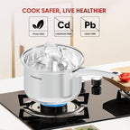 SUNHOUSE- 2 Quarts Stainless Steel Sauce Pan with Lid - PFOA-FREE, Stainless Steel Sauce Pan, Advanced Impact Bonding Induction Base, Stay-Cool Handle, Compatible with All Cooktops