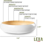 LEXA 12" Handmade White Bamboo Wooden Fruit Bowl for Kitchen Counter - 130 oz Lightweight Large Bamboo Wood Salad Bowl