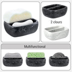 MyGift Modern Black Resin Double Sponge Holder with Realistic Marble Pattern for Kitchen Sink Countertop, Dish Cleaning Sponges or Scrubbing Pads Bowl with 2 Compartments