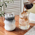 Nirvany 2 Pcs Ribbed Glass Cups, 18 Oz Vintage Drinking Glassware with Wave Shape Design, Bubble Cups for Iced Coffee, Juice, Beverage, Milk, Cocktails, Bubble Tea, and More
