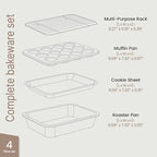 Bakken 4-Piece Bakeware Sets, Nonstick Carbon Steel Baking Sheet, Stackable Space-Saving Bakeware, Dishwasher Safe, Stain-resistant, PFOA, PFOS, & PTFE Free, Oven Safe Up To 450°F, White Marble
