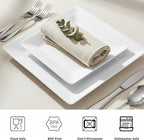 TP 12-Piece Melamine Dinnerware Sets, Plates and Bowls Dishes Set for 4, Break-Resistant & Non-Microwavable, Lightweight Square Dinner Plates, White