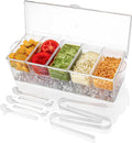IVYHOME Ice Chilled 5 Compartment Condiment Server Caddy | Fruit Serving Tray | Condiment Pots with 5 Removable Dishes Over 2 Cup Capacity Each and Hinged Lid