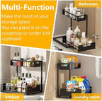 Ceetug Under Kitchen Sink Organizers and Storage Pull Out 2 Tier Metal Bathroom Cabinet Organizer (Black, 1 Pack)