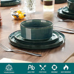 vancasso Plates and Bowls Sets for 6, 18 Pieces Green Dinnerware Sets for Kitchen, Modern Stoneware Dishes Set, Dishwasher and Microwave Safe, Series Starry