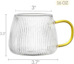 AVLA 6 Pack Glass Coffee Mugs, 16 OZ Unique Vertical Stripes Coffee Cup, Clear Large Tea Glasses with Handle, Vintage Transparent Glassware for Hot/Cold Beverages, Cappuccino, Latte, Espresso, Juice
