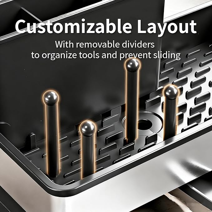 Sink Caddy, Stainless Steel Sink Caddy with Brush Holder, Kitchen Sink Caddy Dishcloth Rack and Holds Soap Dispenser, Sink Organizer Auto-Drain Rustproof Countertop Organizer (White)