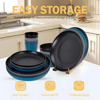 Rubtlamp 16Pcs Plastic Wheat Straw Dinnerware Set, Reusable Plastic Dishes Set for 4, Kitchen Plates And Bowls Set (Deep Four Colors) Include Dinner Plates, Dessert Plates, Cereal Bowls, Cups