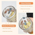 20oz Ribbed Glass Cups with Lids and Straws,4PCS Glass Tumbler with Straw and Lid, Iced Coffee Cups Drinking Glasses for Juice,Smoothies,Cocktail