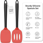 Coukre 2 Pack Silicone Spatula Set, High Heat Resistant, BPA Free Kitchen Spatula, Solid & Slotted Turner for Non-Stick Pans, Sautéing, and Flipping (2, RedBlack)