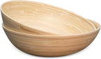 LEXA 12" Handmade Bamboo Salad Bowl – 130 oz Large Wooden Fruit Bowl for Kitchen Counter, Natural Bamboo, Pack of 2