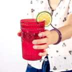 Ciaell 12 Pack Romantic Plastic Water Glasses - 14 Oz Red Vintage Drinking Glasses, Embossed Ribbed Plastic Cups, Textured Striped Set for Juice, Beverages, Beer, Cocktail