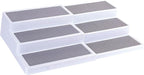 Oizeir 3–Tier Expandable Plastic Spice Rack - Adjustable Length, Stability with Non-Skid Shelf, Three Tiers for Easy Visibility, Organizer for Kitchen Cabinet, Pantry or Countertop, White/Grey