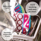 Skoy Scrub, 8-Pack Reusable, Non-Scratching Dish Scrubber for Kitchen and Household Cleaning, Planet-Friendly, Dishwasher Safe Soft Scrub, Assorted Colors and Designs