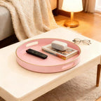 Pink Decorative Tray,Elegant Round Plastic Serving Tray with Handles,Round Ottoman Trays Coffee Table Trays for Living Room,Home Decor 13"