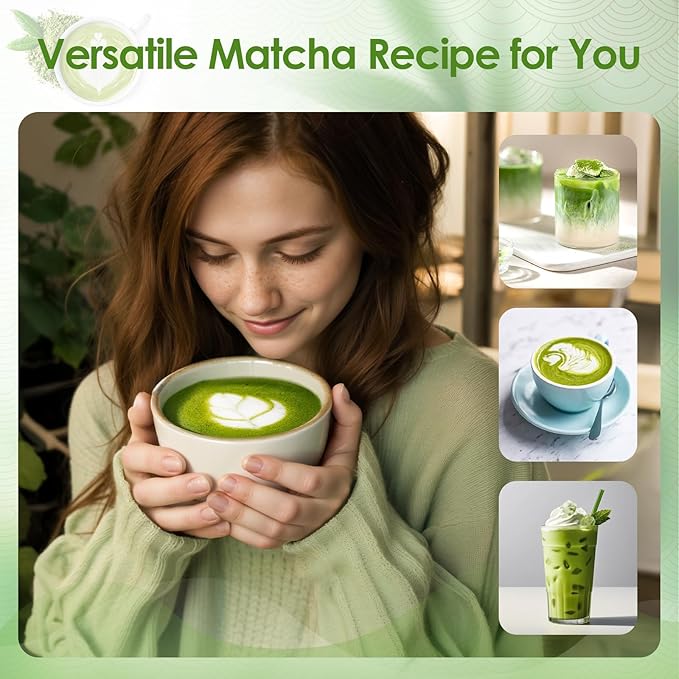 Matcha Whisk Set, ZBUFAN 7 Pcs Green Matcha Kit with Bamboo Whisk(Chasen) and Holder, Ceramic Matcha Bowl with Spout, Japanese Tea Set with Matcha Sifter and Scoop