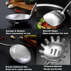 Stainless Steel Kitchen Utensils Set, 6 Pcs Professional All Metal Cooking Utensils Set 12-13.6 Inch, Wok Spatula, Ladle, Skimmer, Slotted Spatula Turner, Spaghetti Spoon, Large Spoon