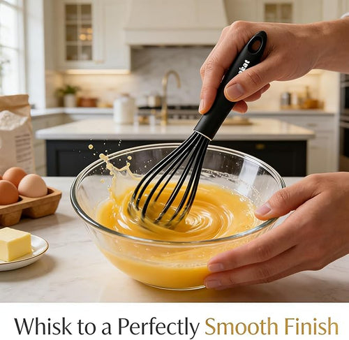 Anaeat 9" Silicone Balloon Whisk, Perfect for Non-Stick Cookware, Milk and Egg Beater Blender, Heat Resistant Kitchen Whisks for Whisking, Cooking, Baking, Beating, Frothing & Stirring (Black)