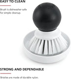 KitchenAid Palm Brush with Dish Tray to Keep Countertops Dry and Clean, Durable Nylon Bristles for Tough Cleaning, Dishwasher Safe, 2 Piece, Black