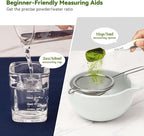 Matcha Whisk Set, 10-Pcs Matcha Kit, Bamboo Whisk and Bowl with Spout & Measuring Spoon & Cup, Japanese Macha Tea Making Tools Gift, Grey