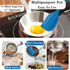 5.1-Inch Mini Egg Pan, Sauce Pan Mini Skillet, 304 Stainless Steel Omelet Pan for Egg Frying Pan, Butter Warmer Small Pot Cooking with 11" Scraper,Blue
