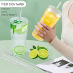 Luiaiog Glass Cups with Lids and Glass Straws, High Borosilicate 20OZ Tumblers (2Pcs) for Coffee, Tea, Juice, Smoothies, Hot/Cold Drinks at Home, Office（Creative Drink Label Design）