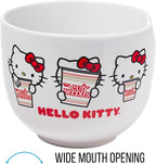 Silver Buffalo Sanrio Hello Kitty Cup Noodles Nissin Ceramic Ramen Noodle Rice Bowl with Chopsticks, Microwave Safe, 20 Ounces