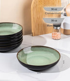 LERATIO Large Pasta Bowls,38oz Ceramic Pasta Bowls,9.0" Reactive Glaze Pasta Bowl Set of 6,Microwave & Dishwasher,Oven Safe,Wide Serving Bowls for Salad,Pasta,Fruit,Scratch Resistant-Light Blue